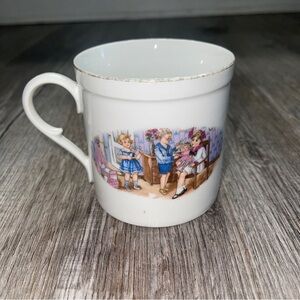 Vintage Porcelain Coffee Cup Mug Children Playing